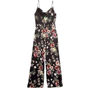 NWT LULUS ALLURING LOOK BLACK FLORAL WIDE LEG JUMPSUIT BLOOMCORE FRENCH GIRL MED